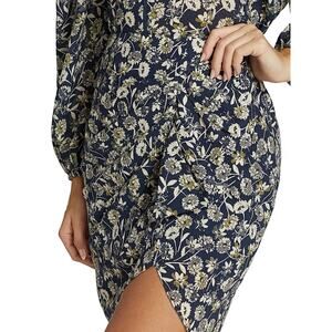 THE WESTSIDE Zuri Mini Skirt Womens Medium Draped Ruffle Navy Floral Cotton Chic